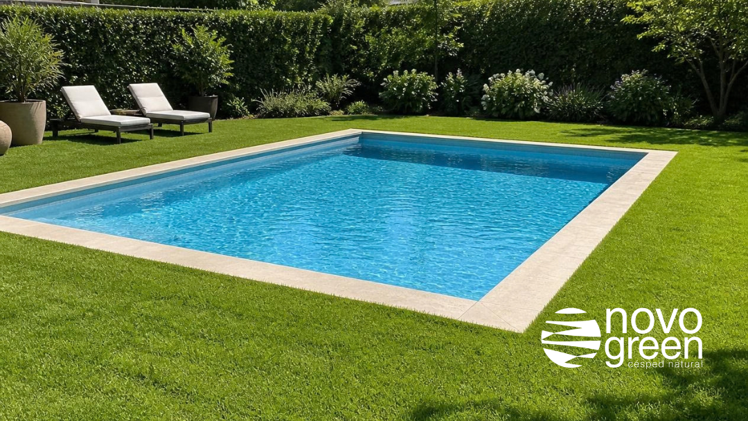 césped natural para jardines con piscina