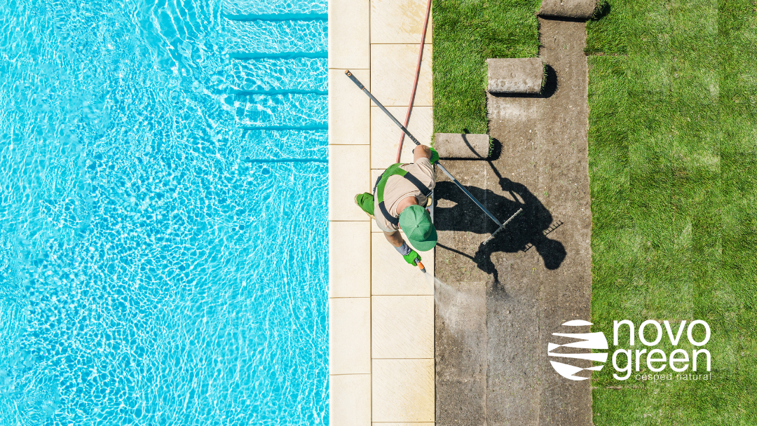 césped natural para jardines con piscina